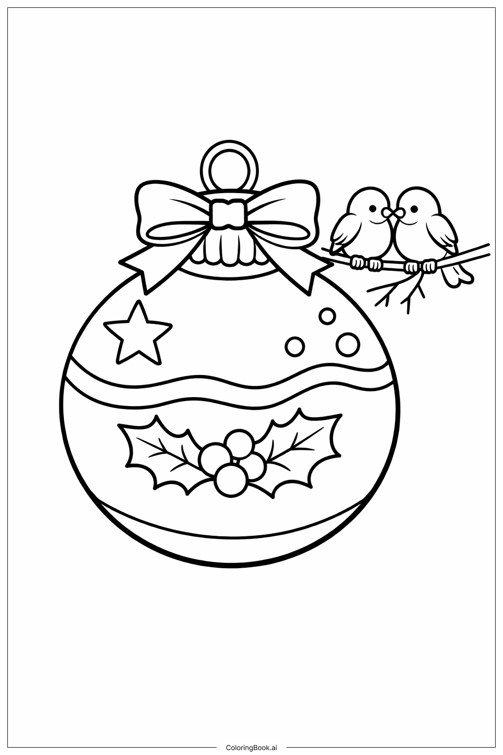 Page de coloriage Ornement de Noël avec petits oiseaux