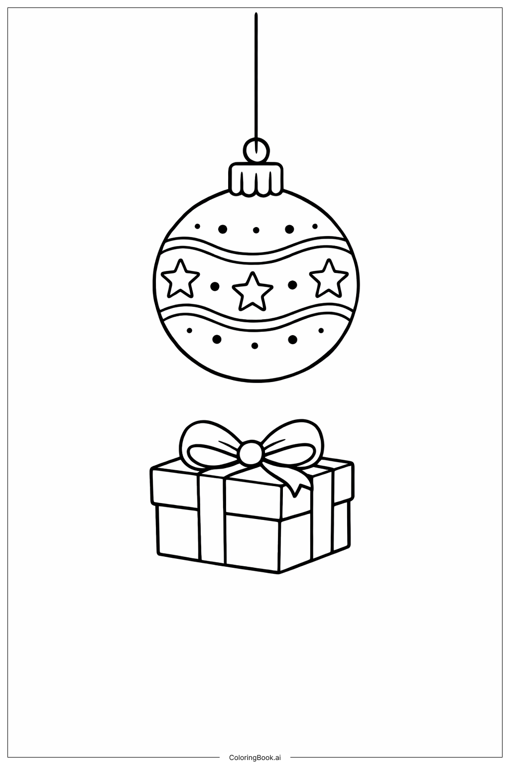Page de coloriage Ornement de Noël et Cadeau Emballé à Proximité