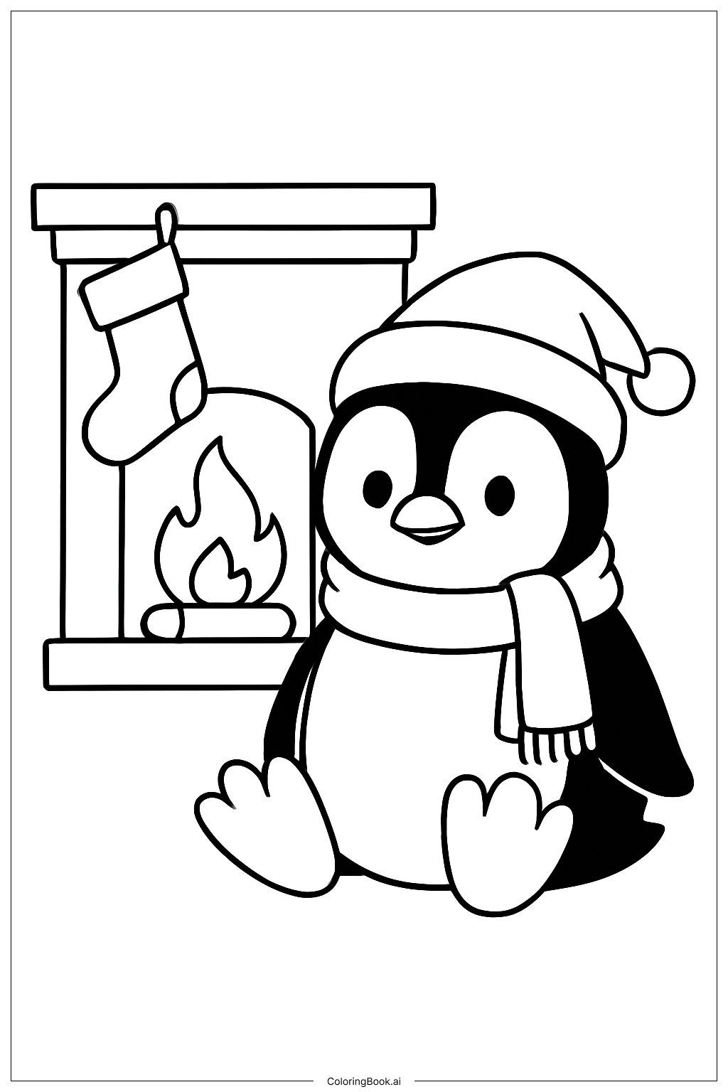  Weihnachtspinguin am Kamin Ausmalseite 