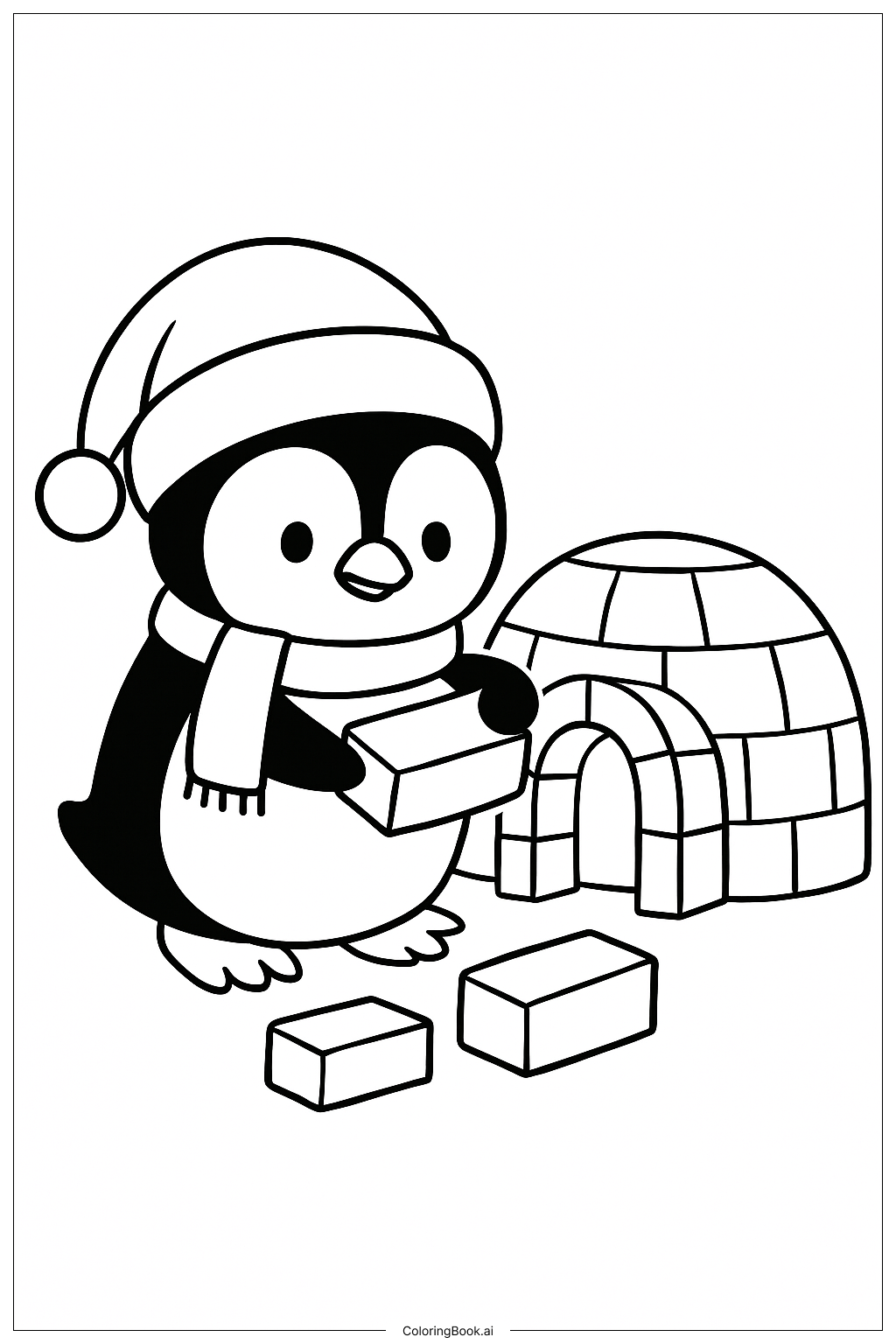  圣诞企鹅填色页 