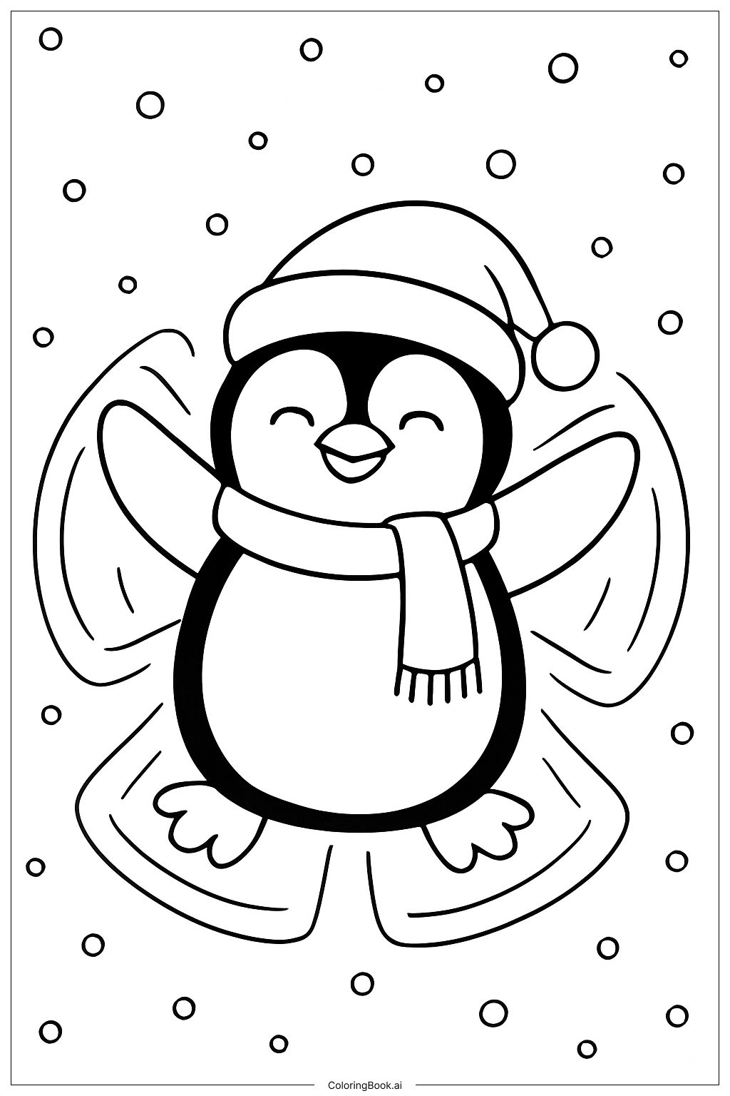  Weihnachtspinguin macht Schneewinkel Ausmalseite 