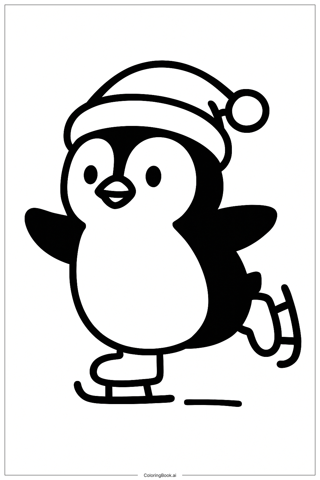 Weihnachtspinguin auf Schlittschuhen Ausmalseite 
