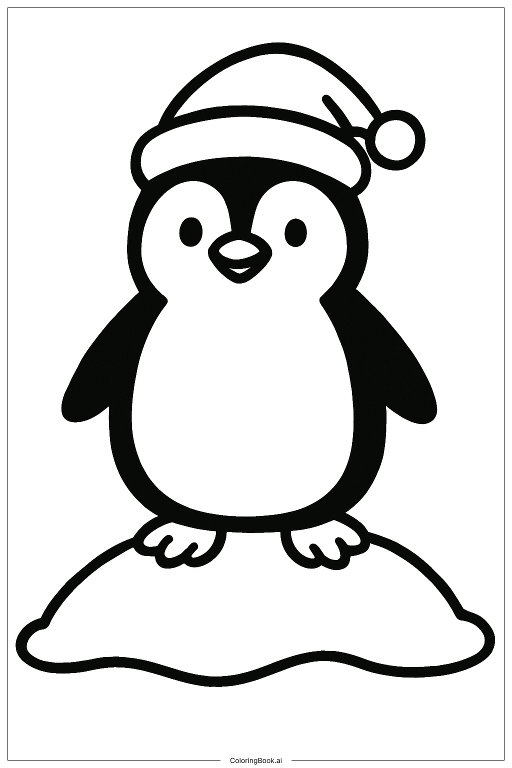  Weihnachtspinguin auf dem Schneehügel Ausmalseite 