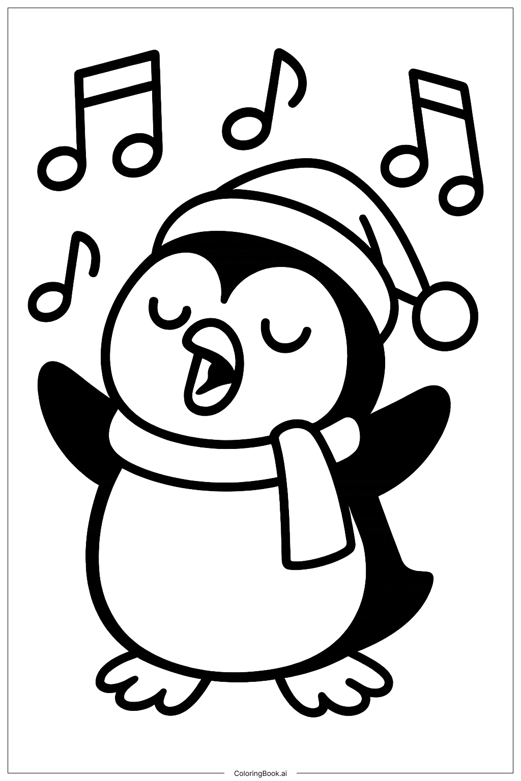  Weihnachtspinguin singt Ausmalseite 