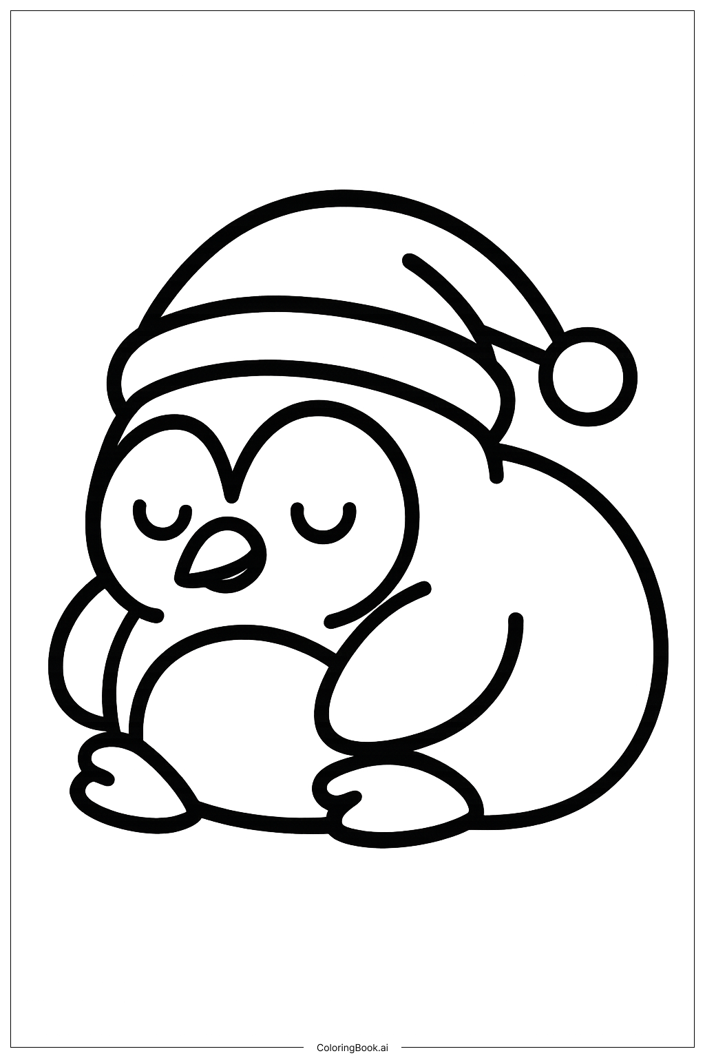  Schlafender Weihnachts-Pinguin Ausmalseite 