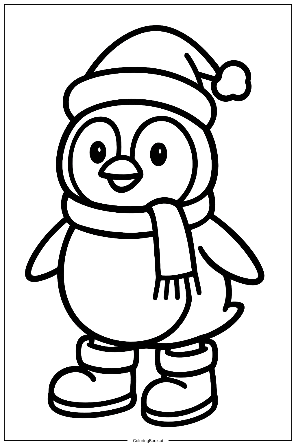 Weihnachtspinguin mit Stiefeln Ausmalseite 