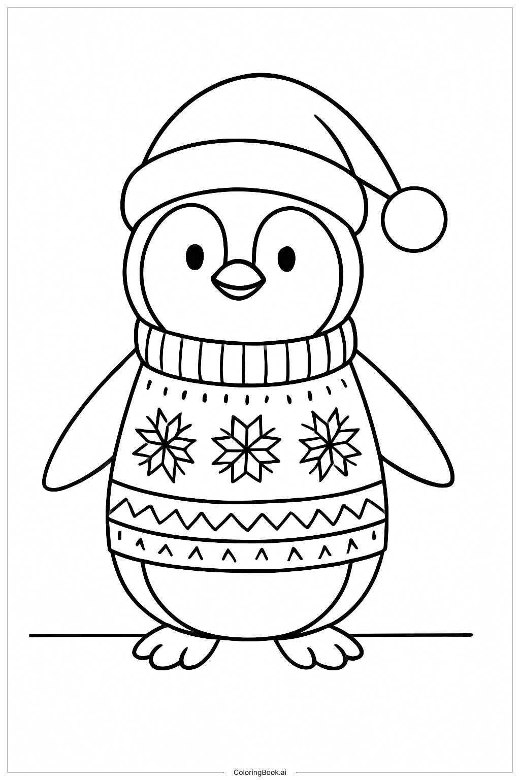 Weihnachtspinguin mit Pullover Ausmalseite 