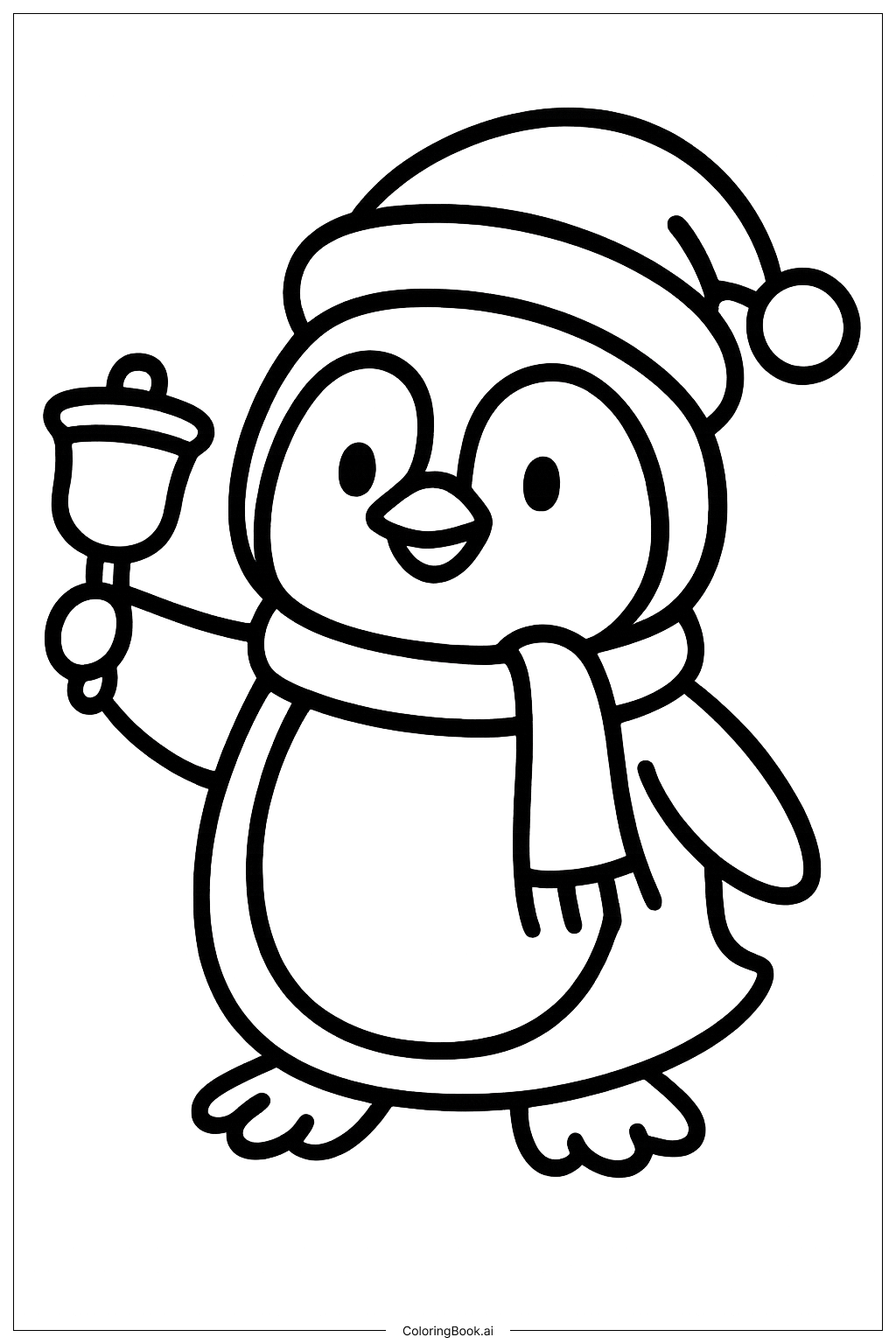  Weihnachtspinguin mit Glocke Ausmalseite 