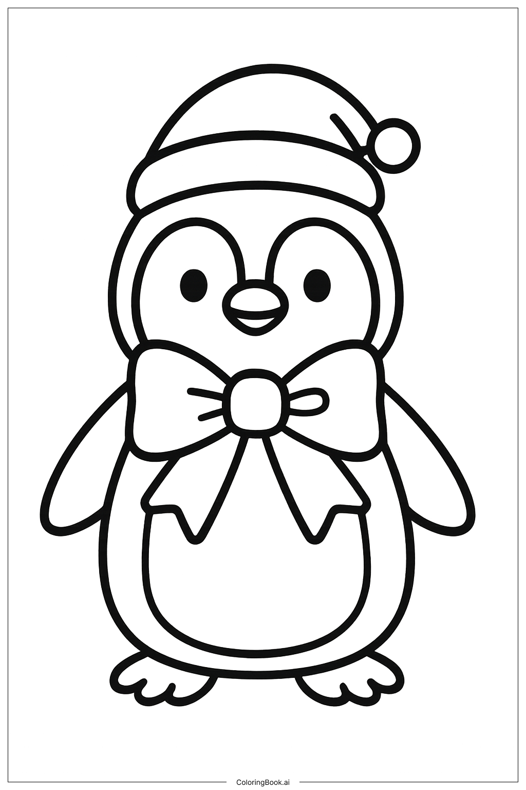  Weihnachtspinguin mit Schleife Ausmalseite 