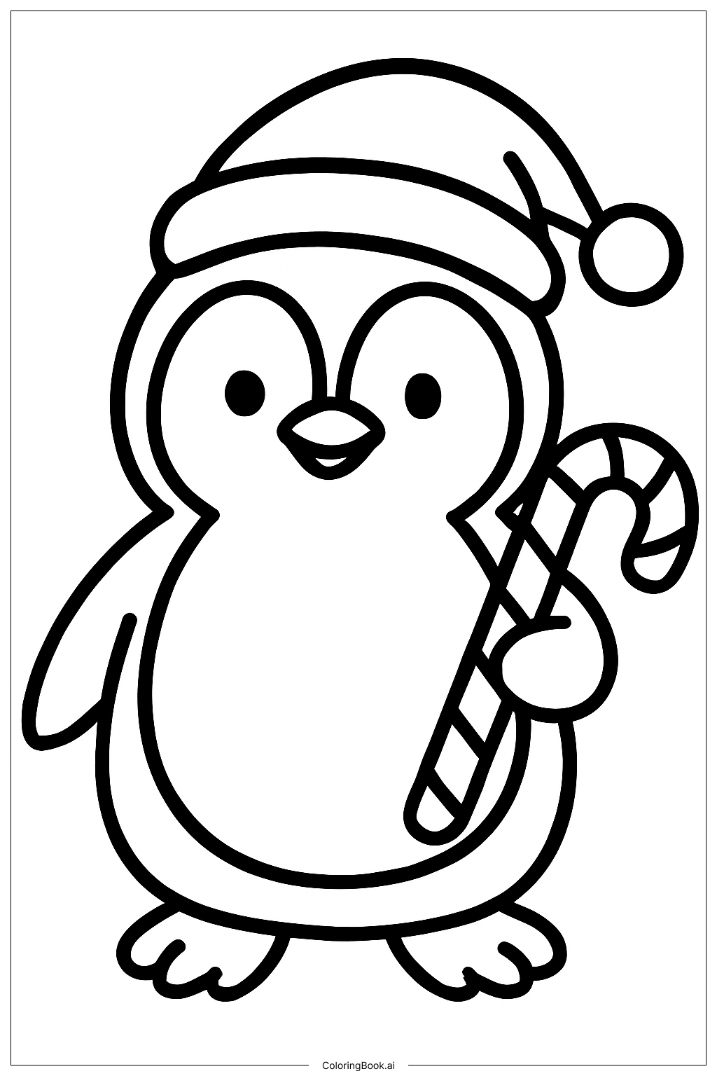  Weihnachtspinguin mit Zuckerstange Ausmalseite 
