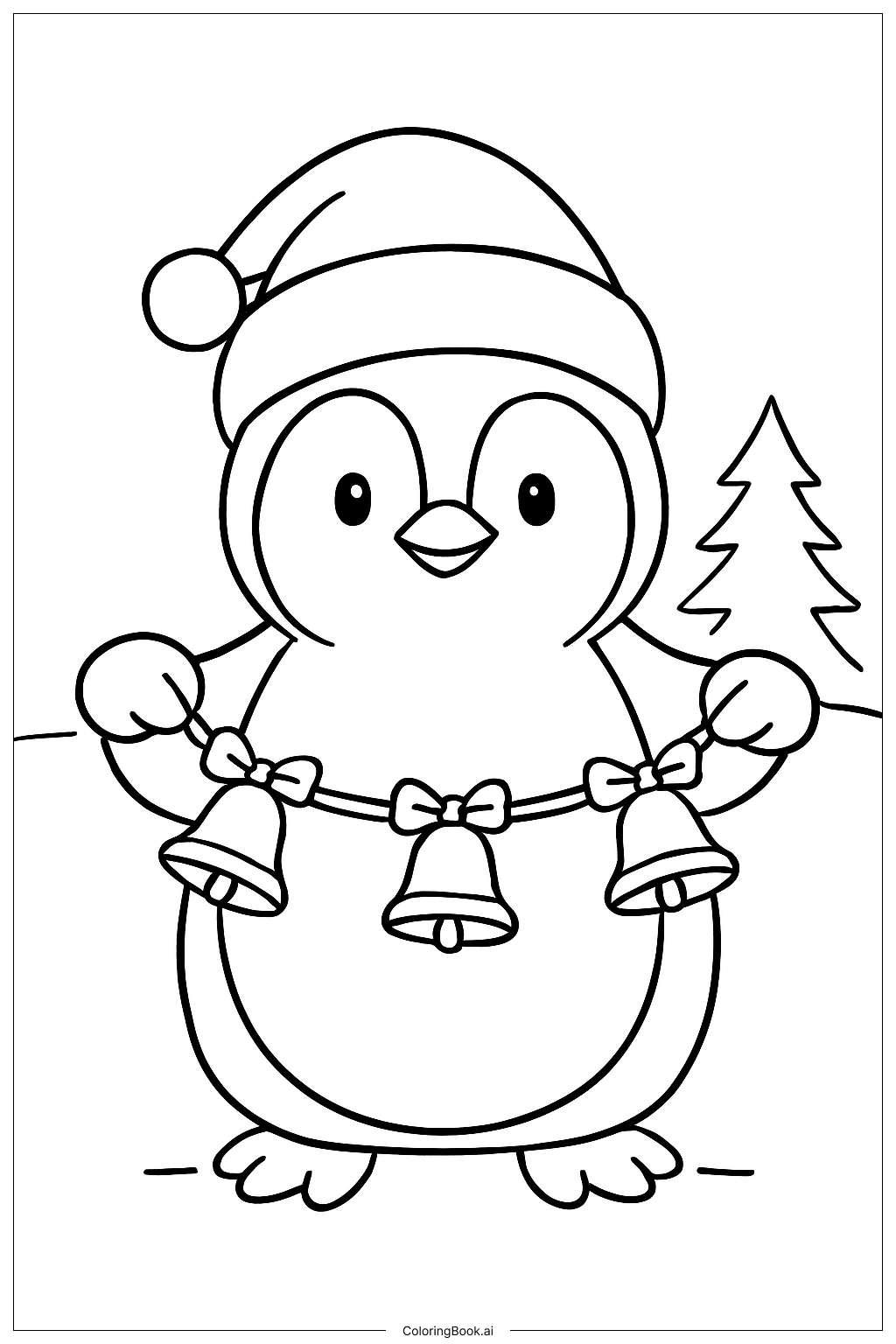  Weihnachtspinguin mit Girlande Ausmalseite 