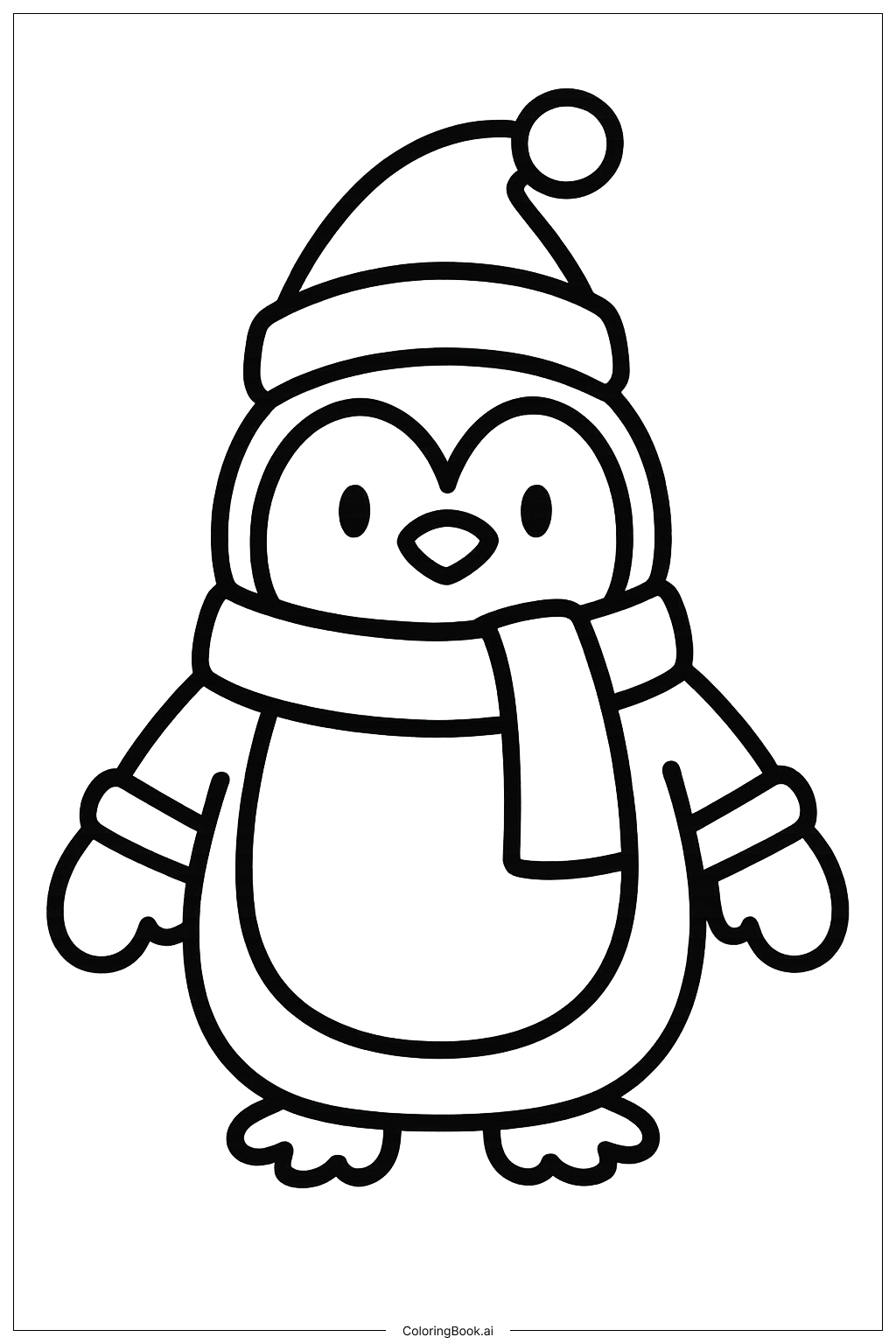  Weihnachtspinguin mit Fäustlingen Ausmalseite 