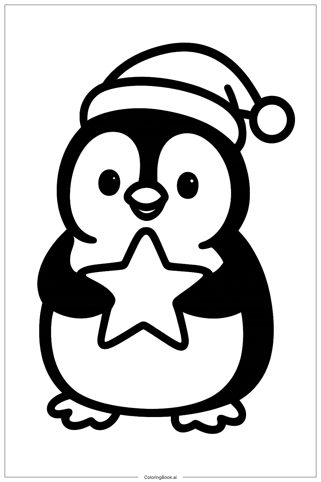  Weihnachtspinguin mit Stern Ausmalseite 