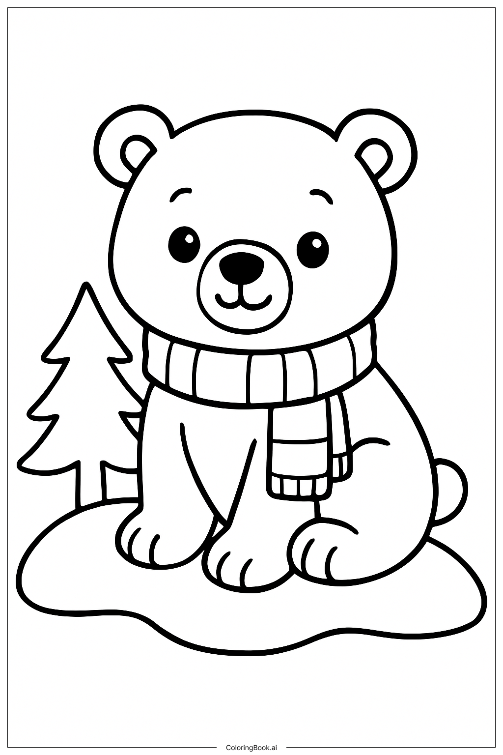  Christmas Polar Bear With Scarf Coloring Page 