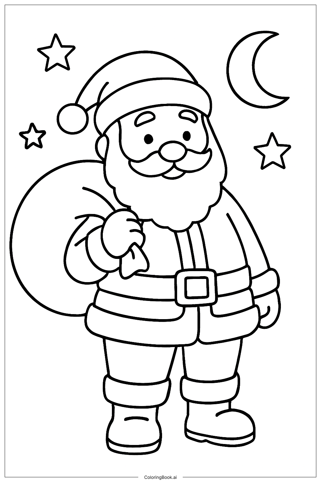  Page de coloriage Père Noël de Noël avec sac 