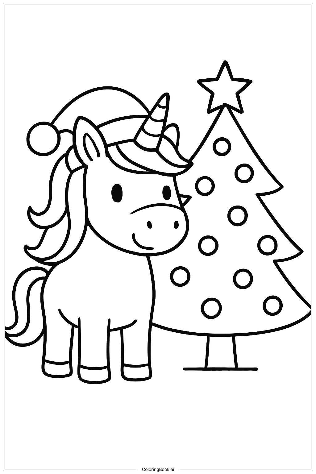  Christmas Unicorn By Christmas Tree Coloring Page 
