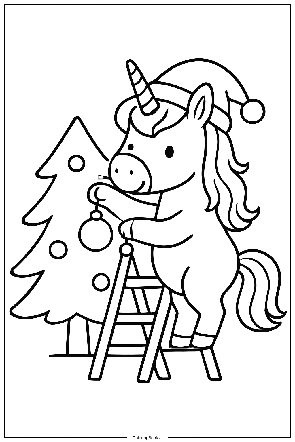  Christmas Unicorn Decorating Tree Coloring Page 