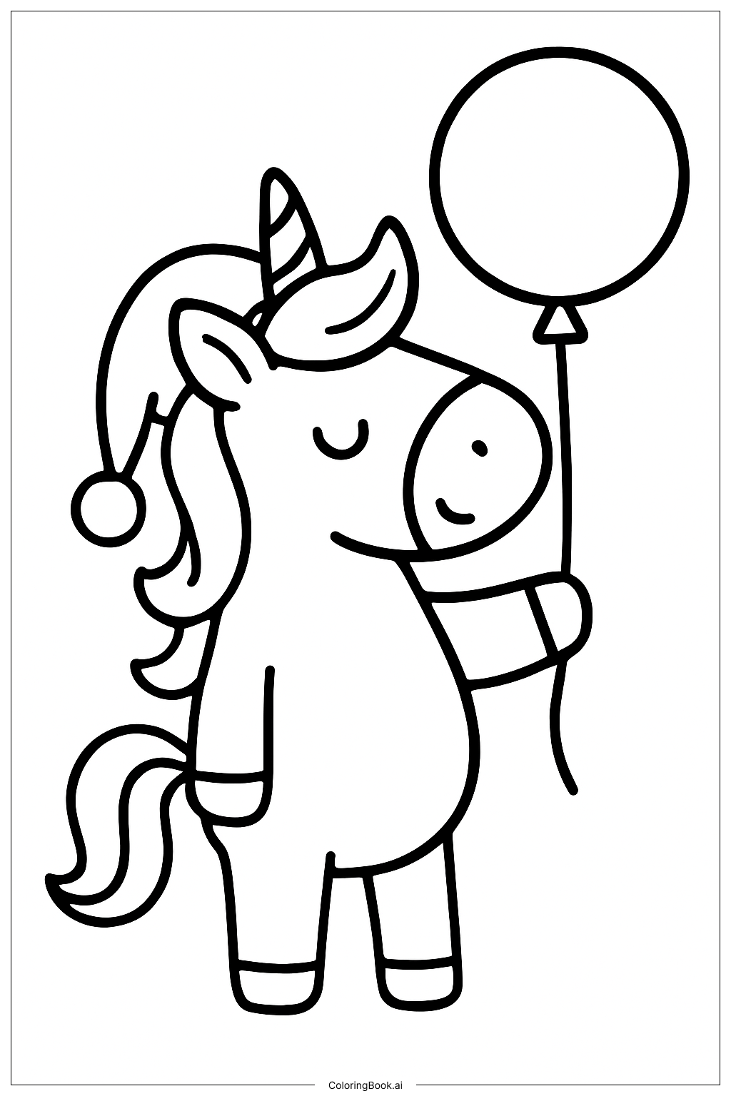  Christmas Unicorn Holding Balloon Coloring Page 