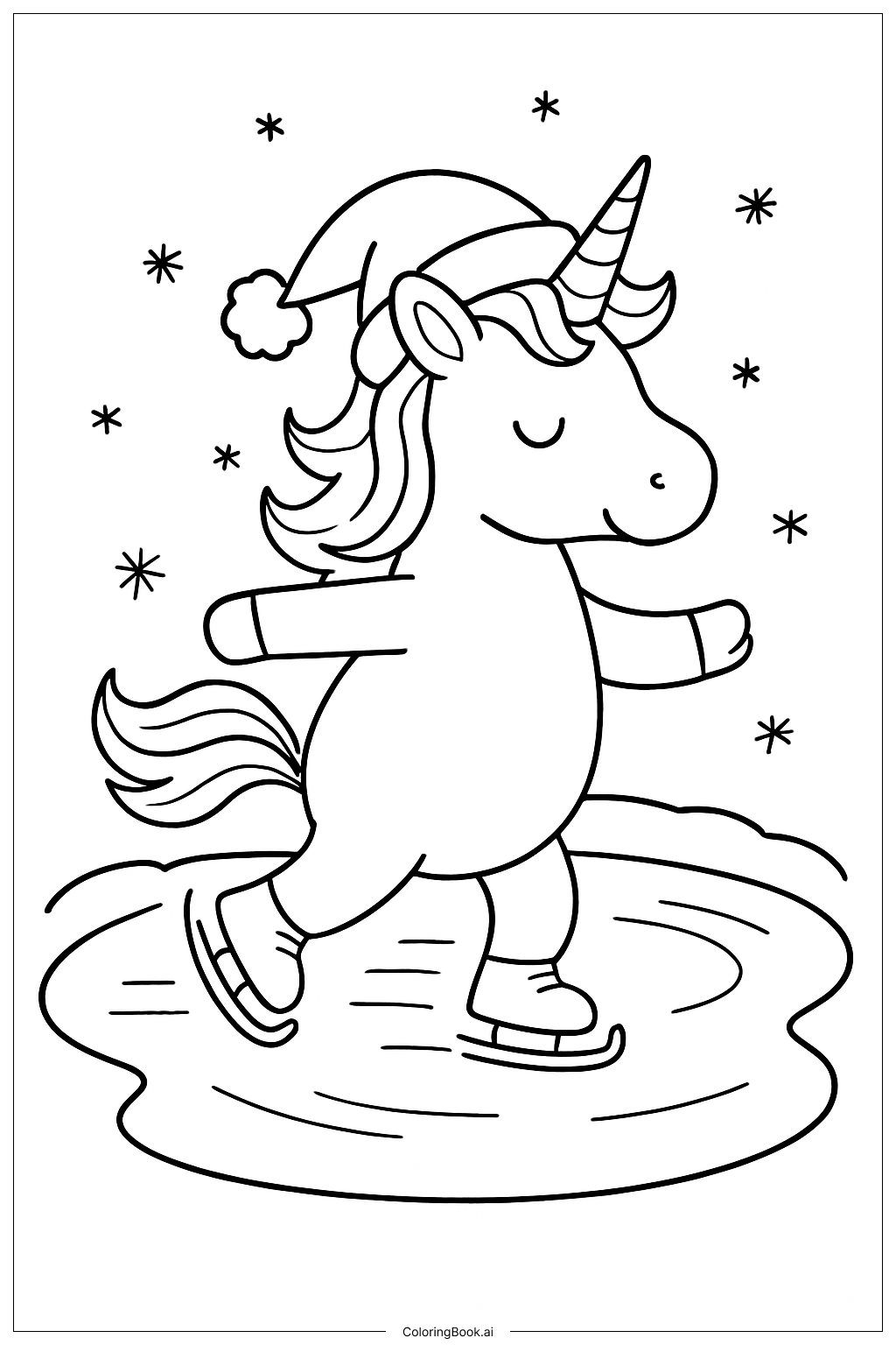  Christmas Unicorn Ice Skating Coloring Page 