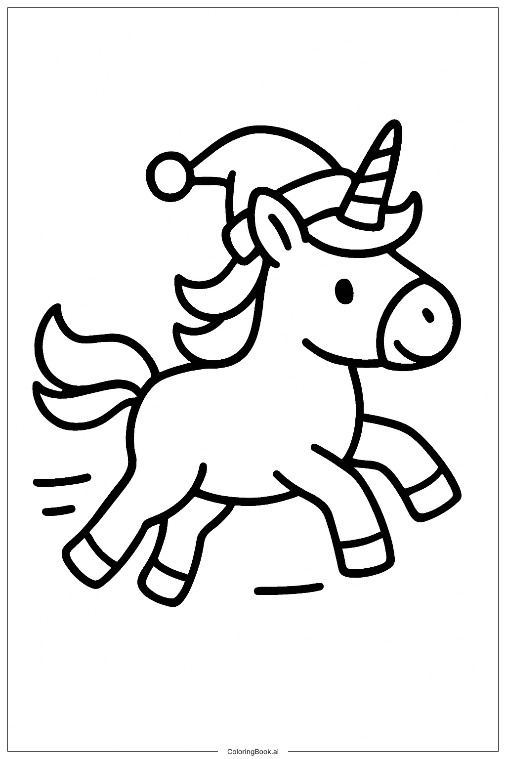  Christmas Unicorn Running Coloring Page 
