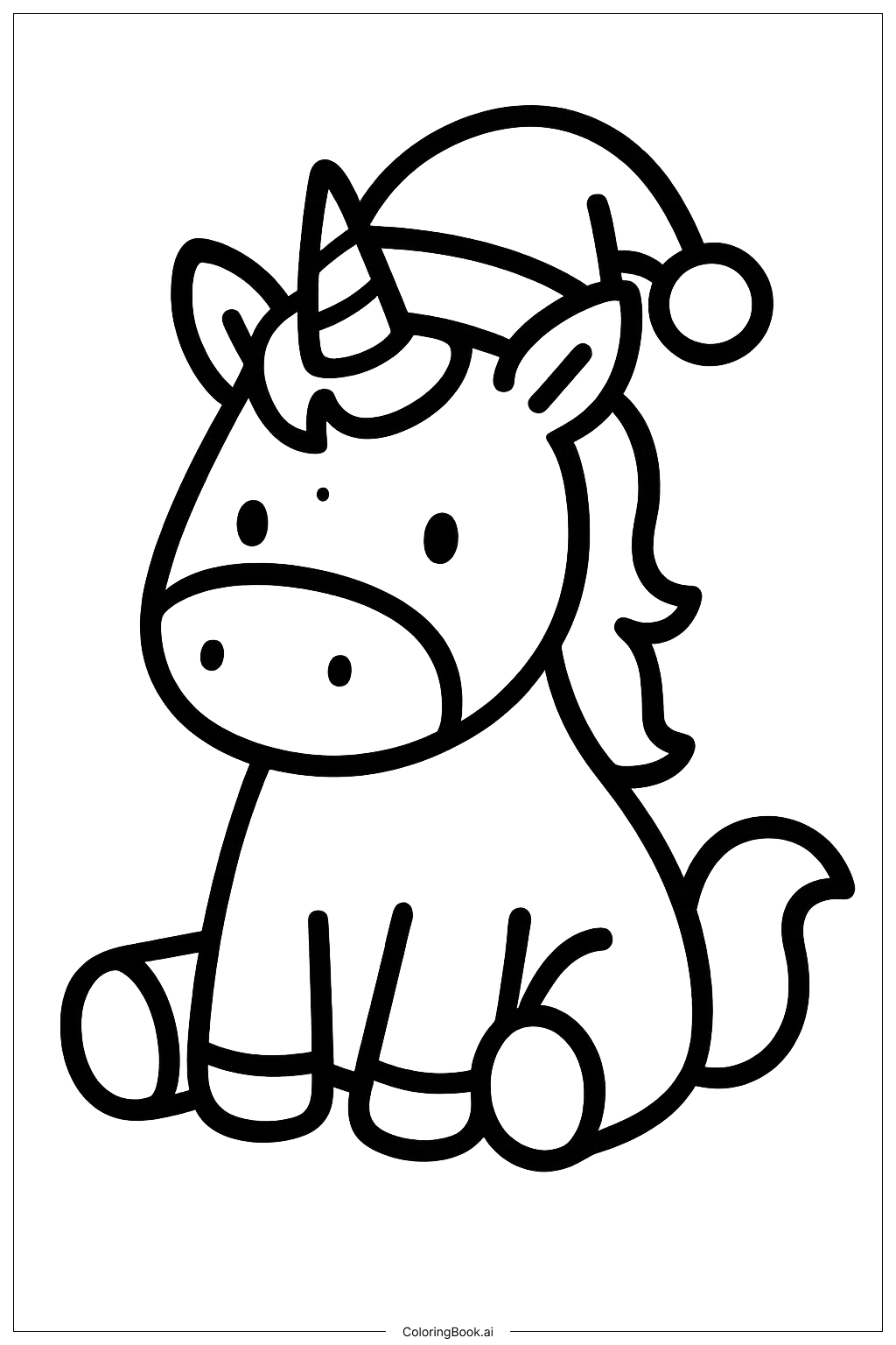  Christmas Unicorn Sitting Coloring Page 
