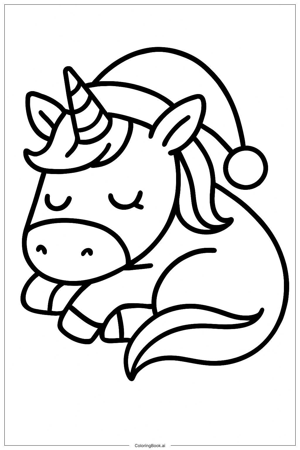  Christmas Unicorn Sleeping Coloring Page 