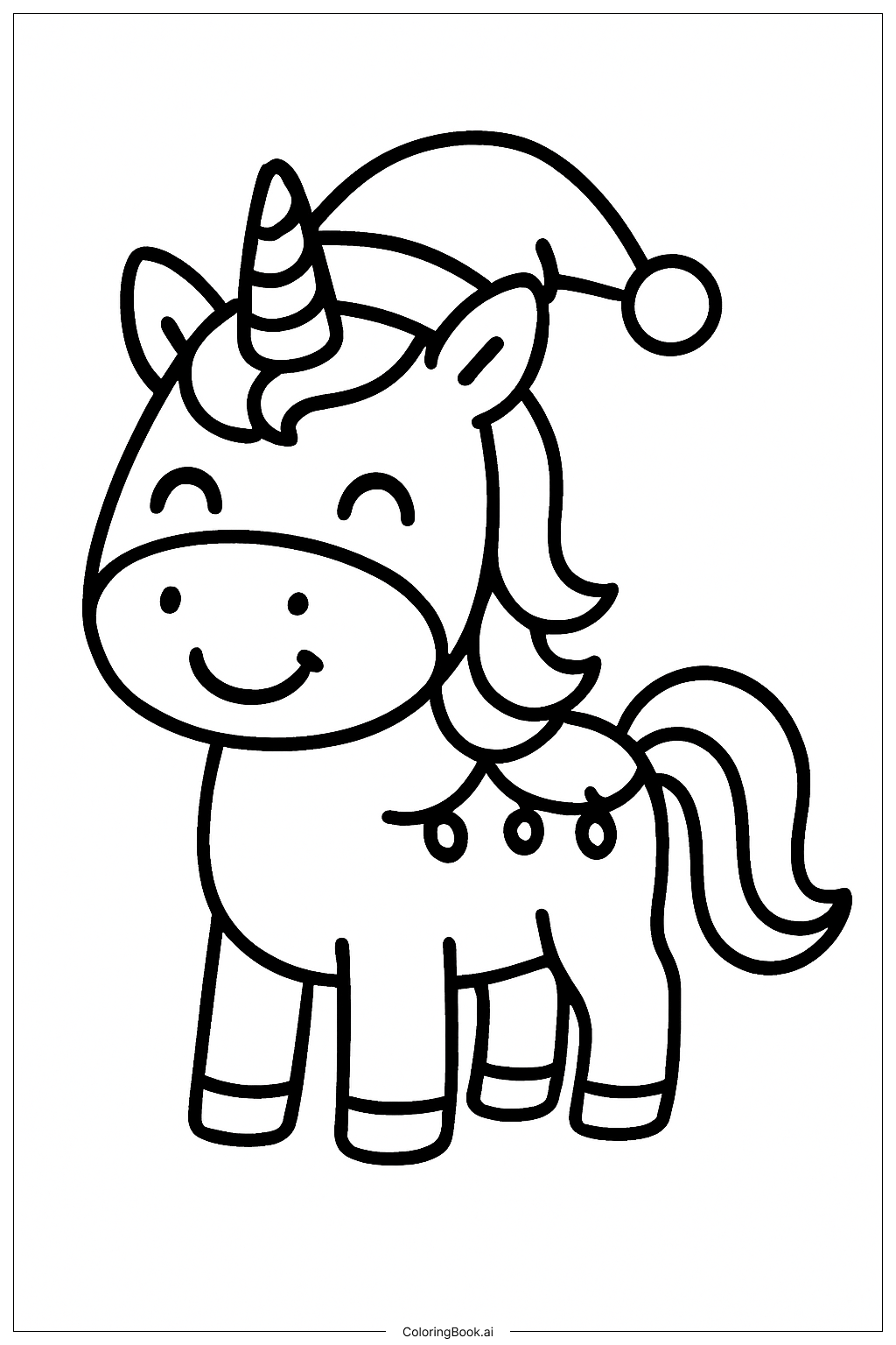  Christmas Unicorn Smiling Coloring Page 