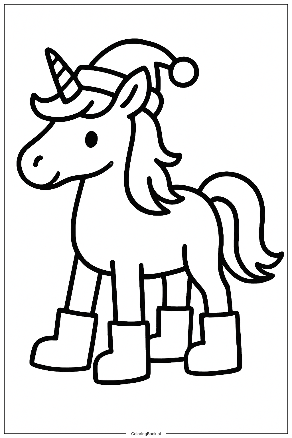  Christmas Unicorn Wearing Boots Coloring Page 