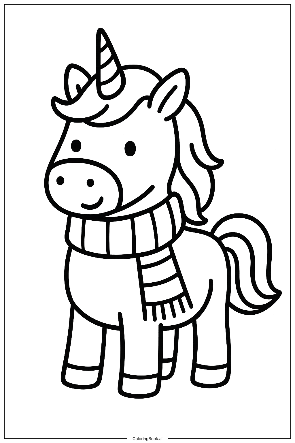  Christmas Unicorn Wearing Scarf Coloring Page 