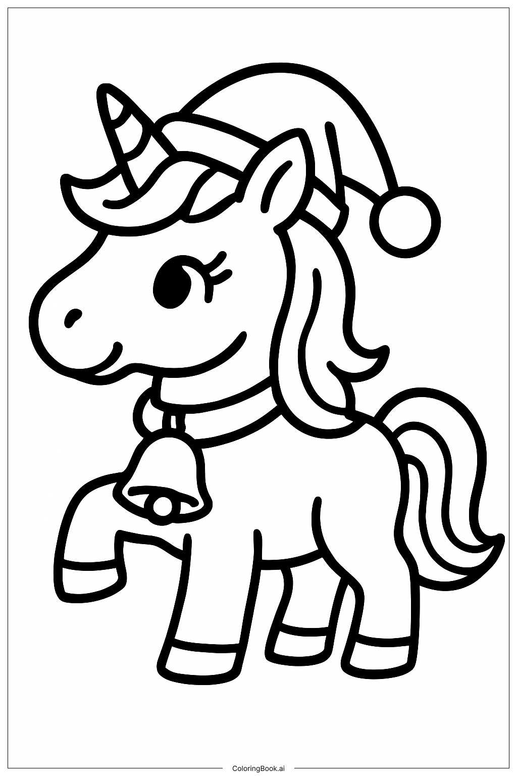  Christmas Unicorn With Bell Coloring Page 