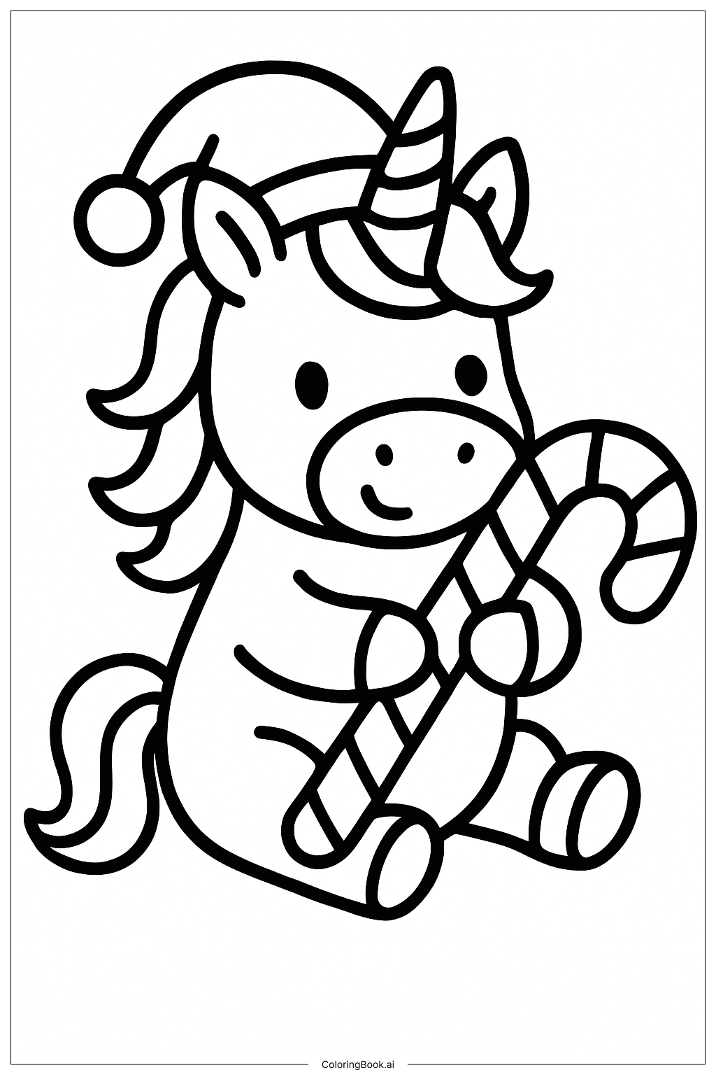  Christmas Unicorn With Candy Cane Coloring Page 