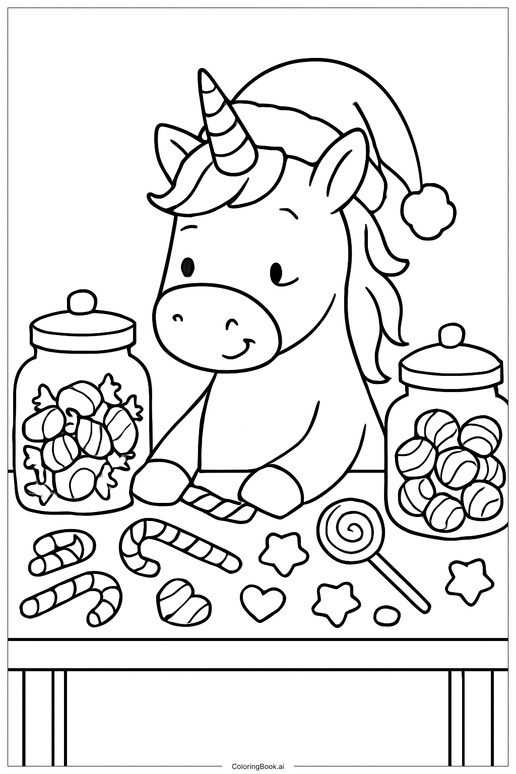  Christmas Unicorn With Candy Workshop Coloring Page 