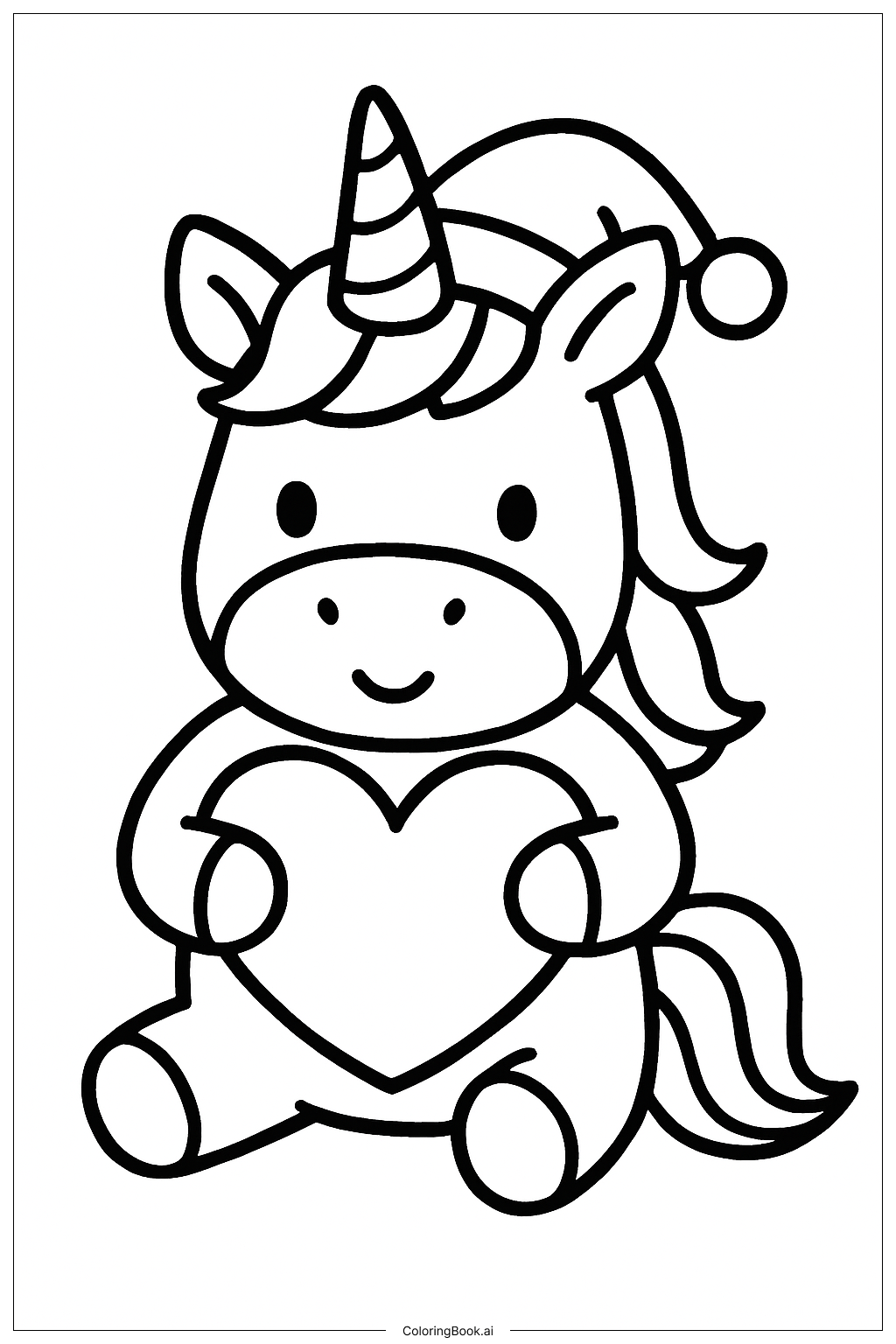  Christmas Unicorn With Heart Coloring Page 