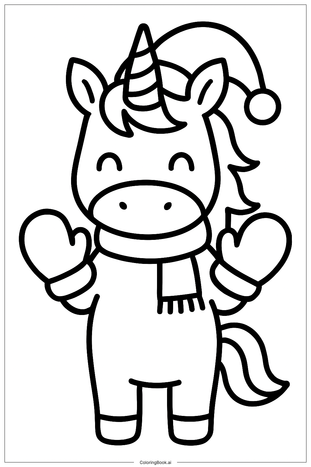  Christmas Unicorn With Mittens Coloring Page 