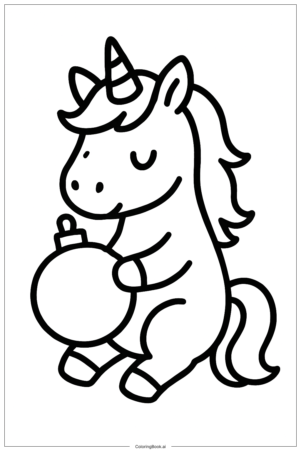  Christmas Unicorn With Ornament Coloring Page 