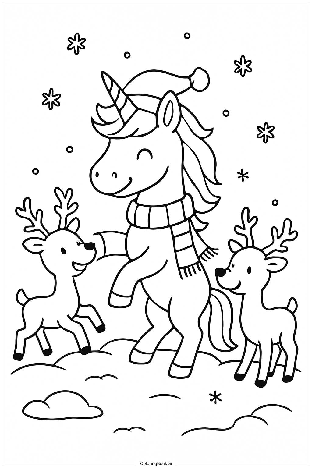  圣诞独角兽填色页 