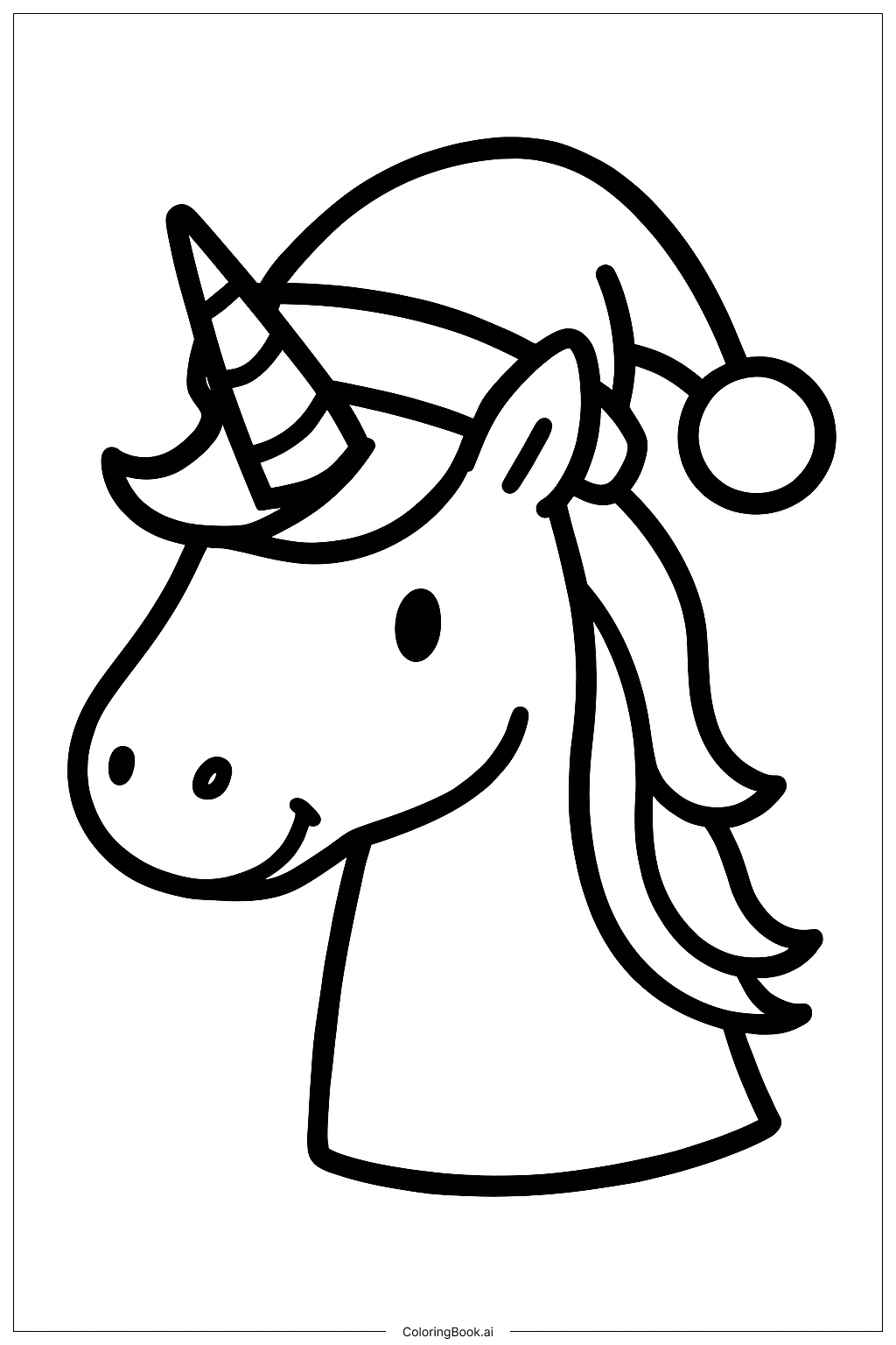  Christmas Unicorn With Santa Hat Coloring Page 