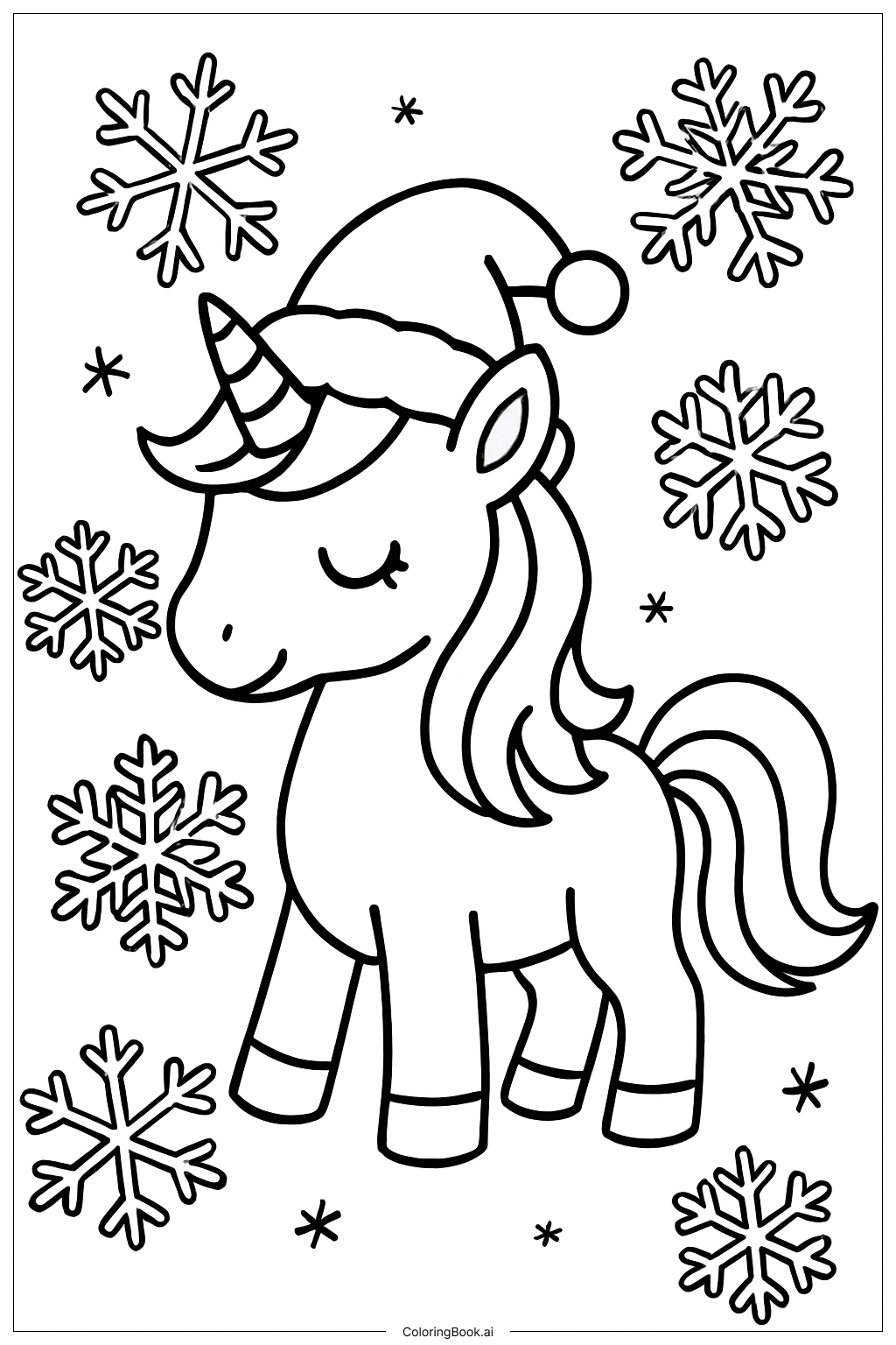  Christmas Unicorn With Snowflakes Coloring Page 