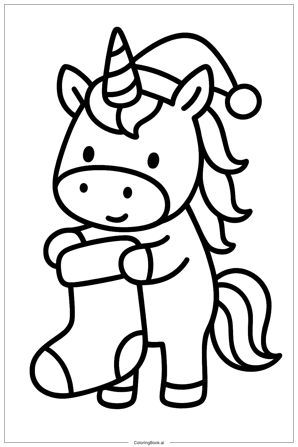  Christmas Unicorn With Stocking Coloring Page 