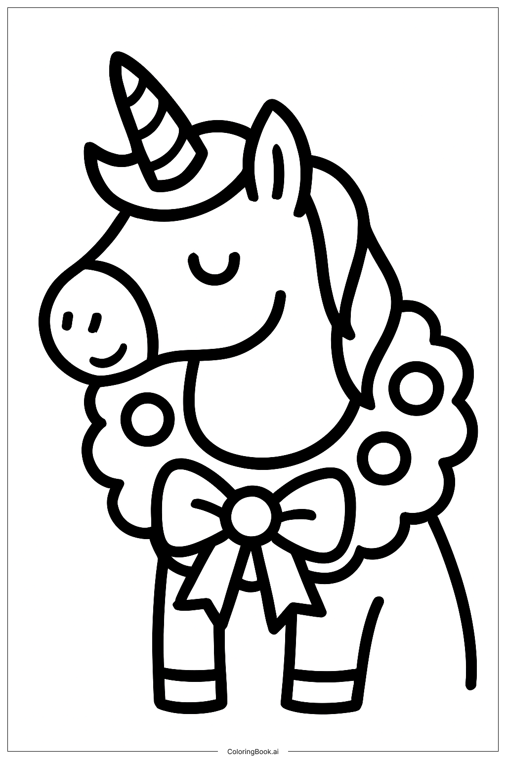  Christmas Unicorn With Wreath Coloring Page 