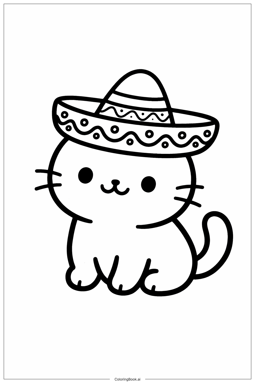  戴着墨西哥帽的五·五猫咪填色页 