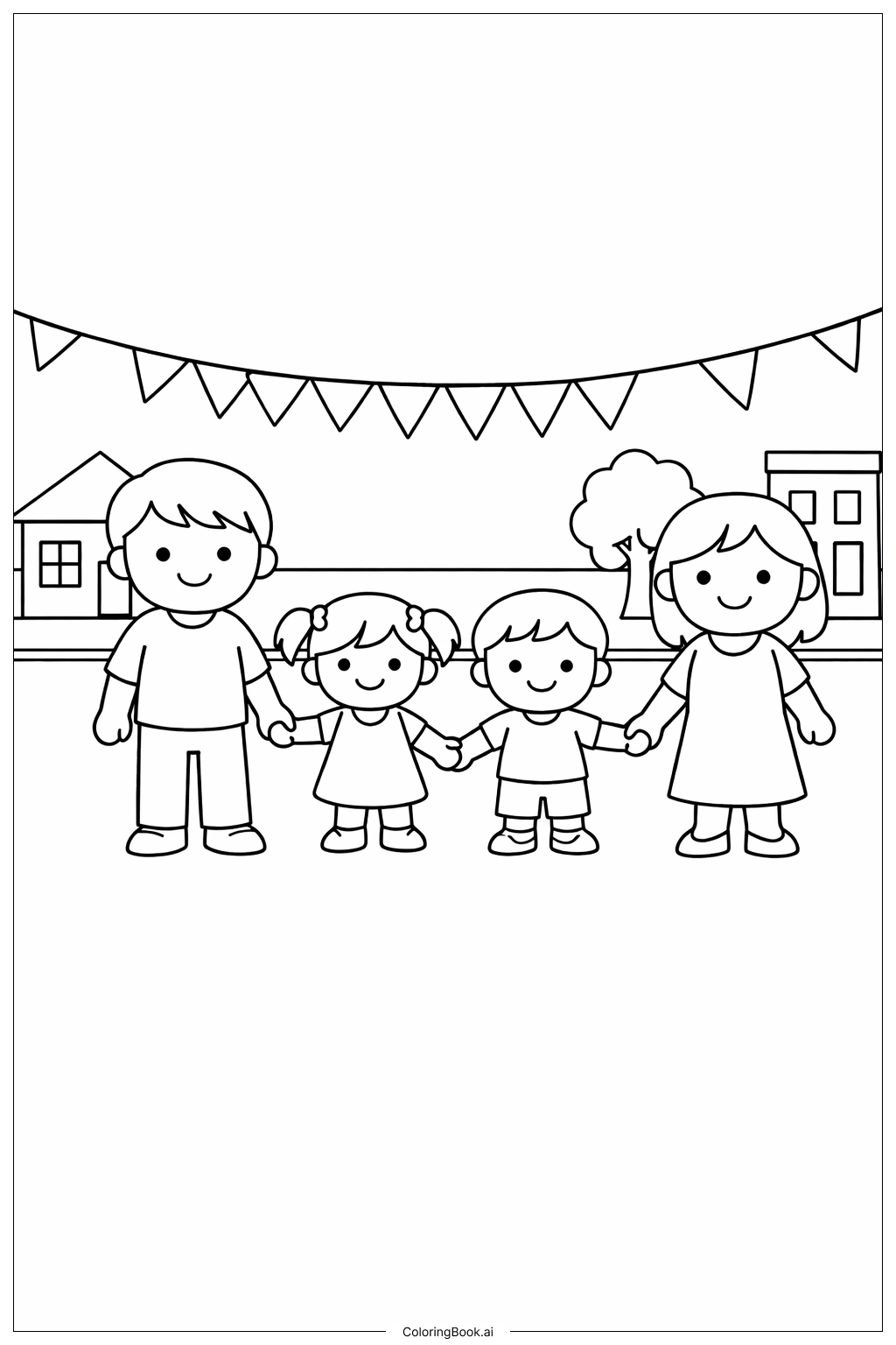  五一游行家庭庆典填色页 