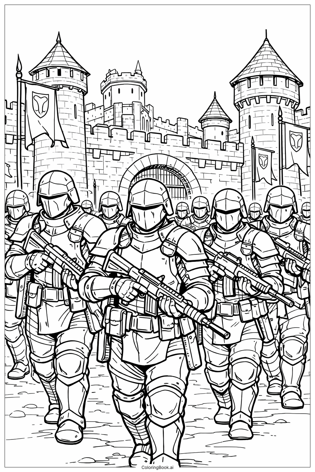 City Guard Gun Patrol Formation Coloring Page 