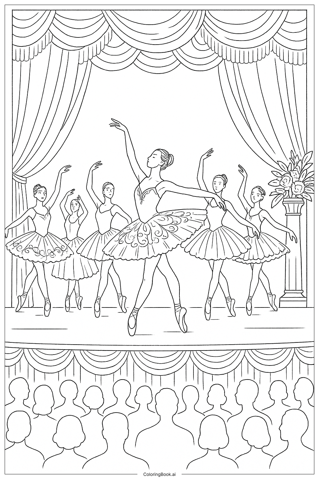  Classical Ballet Dance Scene Coloring Page 