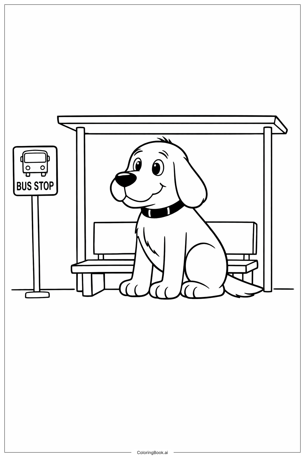 Clifford The Big Red Dog At Bus Stop Coloring Page (Free PDF&PNG Printable)