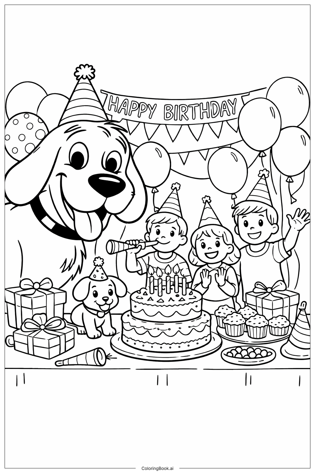  Clifford The Big Red Dog Celebrating Birthday Coloring Page 