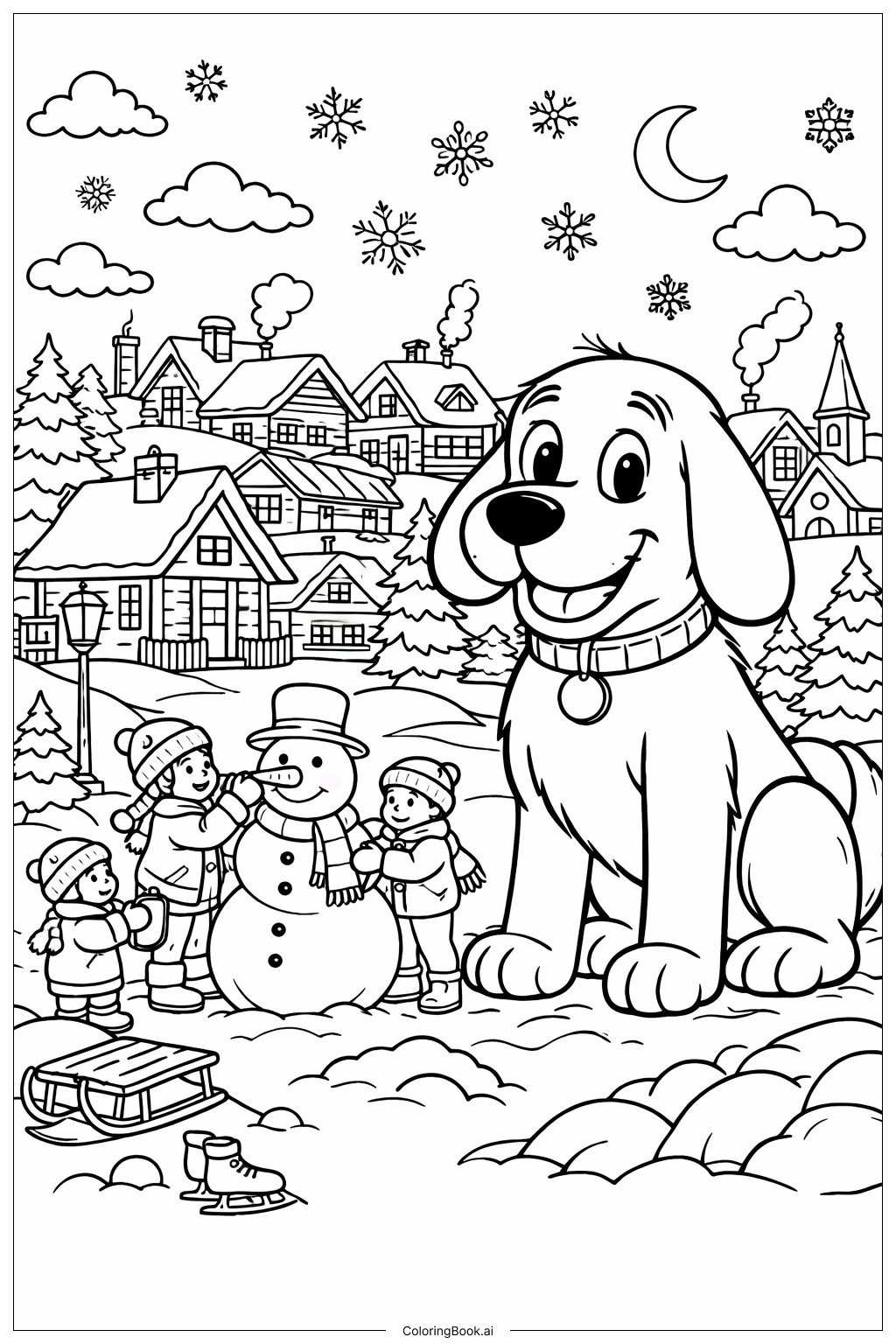  Clifford The Big Red Dog In Snowy Village Coloring Page 
