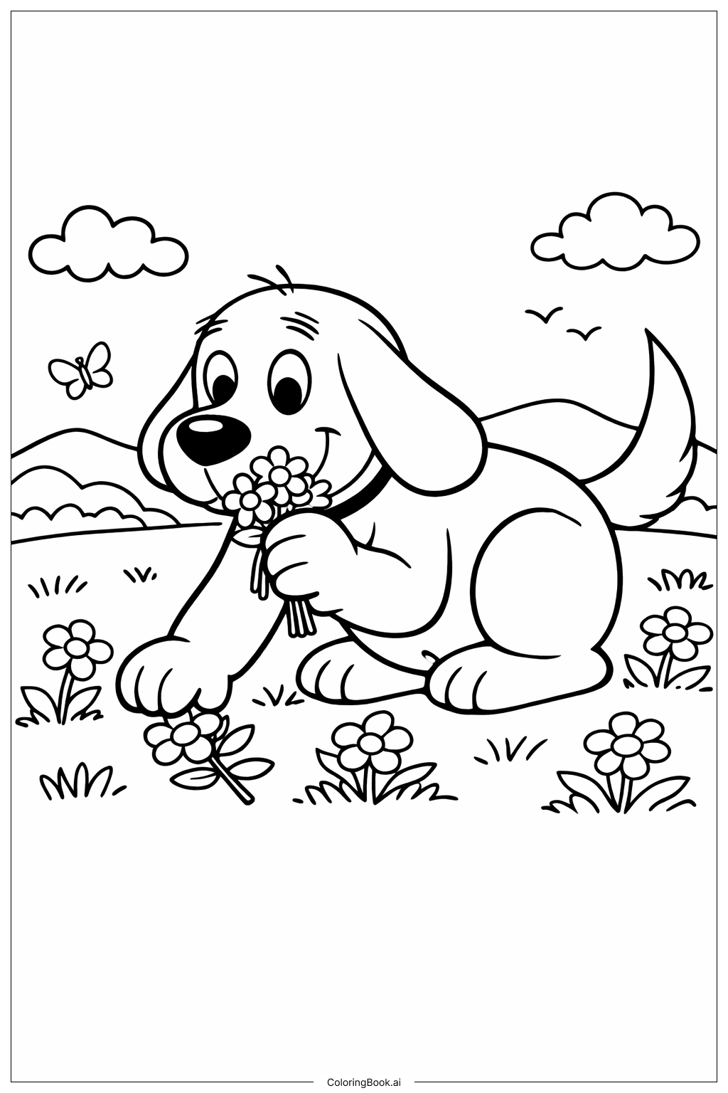  Clifford The Big Red Dog Picking Flowers Coloring Page 