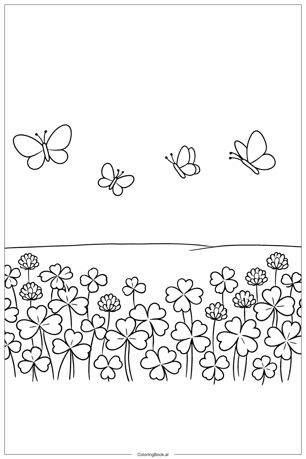  三叶草和蝴蝶花园填色页 