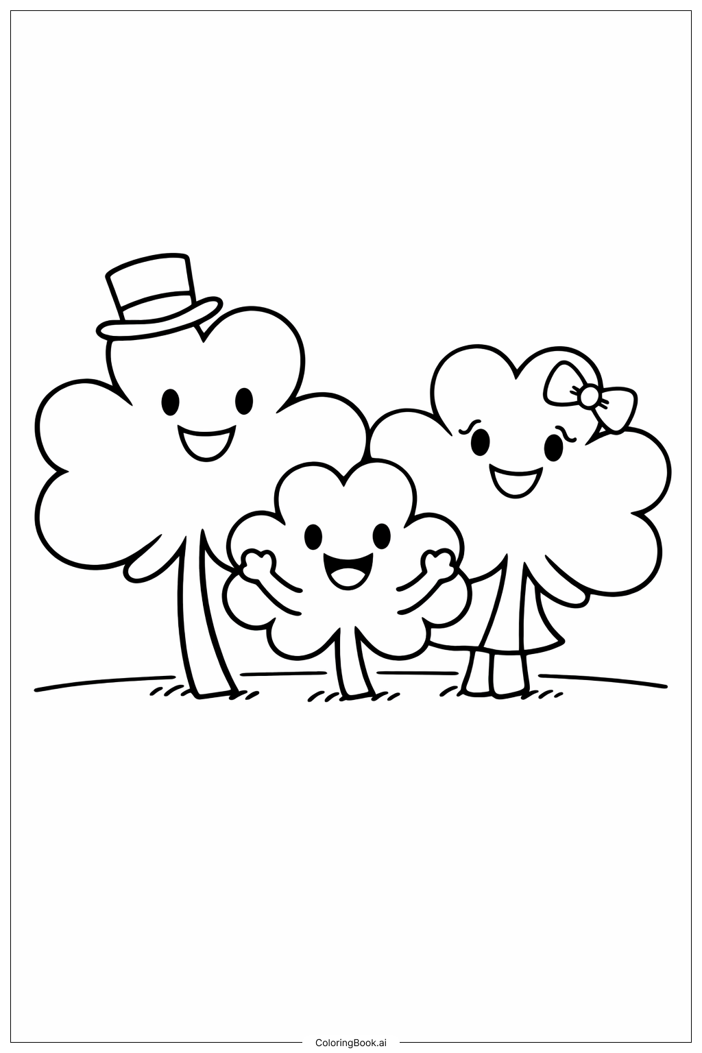  三叶草家庭肖像填色页 